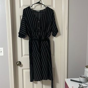 Strip button down black and white dress